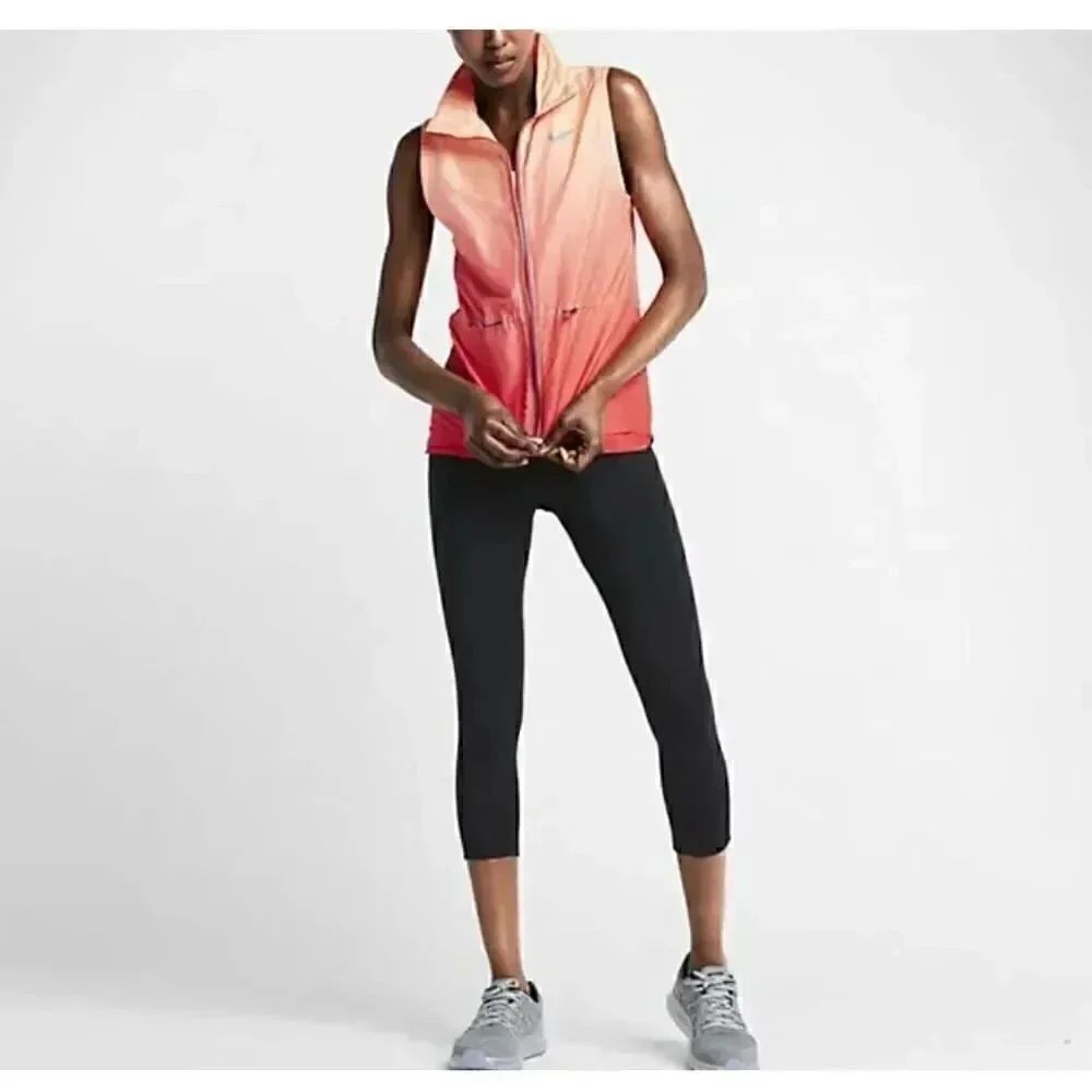 Nike Jacket Women’s Orange Red Sleeveless Ombre Running Gym Ladies SZ M  #1989